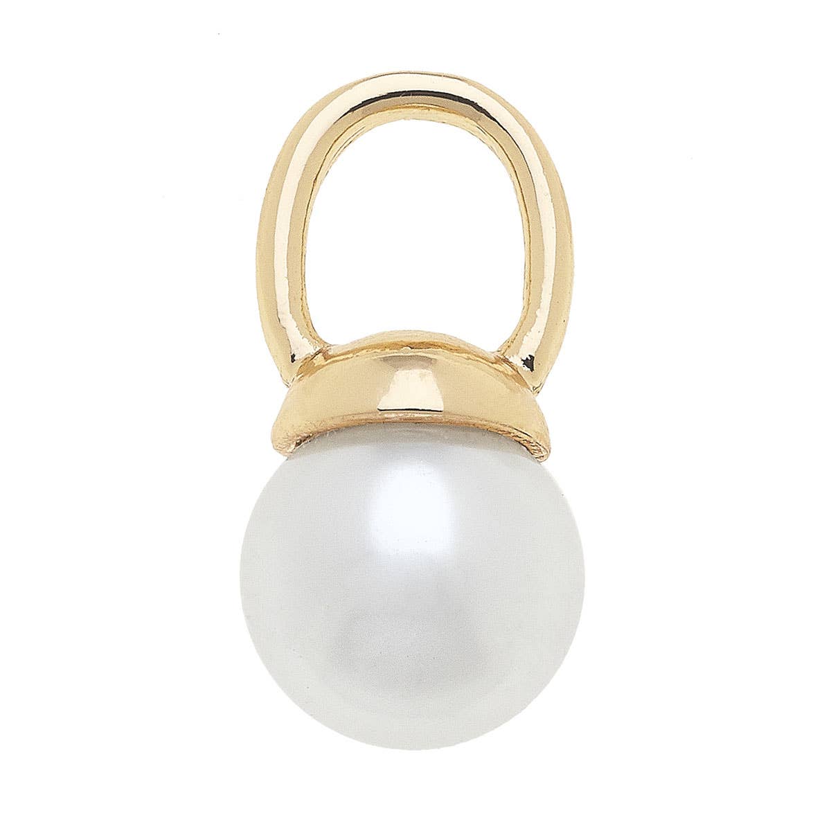 The Pearl Drop Charm in Ivory by Canvas Style features a single round ivory pearl suspended from a simple gold-plated loop, displayed against a white background.