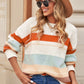 White Striped Color Block Drop Shoulder Knit Sweater