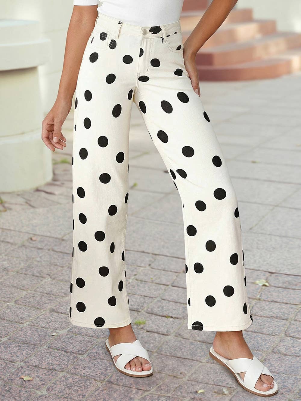 Polka Dot Print Straight Leg Casual Pants Secondary image