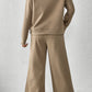 Dark Brown Textured Loose Slouchy Long Sleeve Top and Pants Set