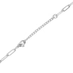Close-up of the WJW 18K Gold PVD Paperclip Carabiner Necklace, featuring elongated and small round links reminiscent of a paperclip chain, secured with a lobster clasp closure, set against a white background.