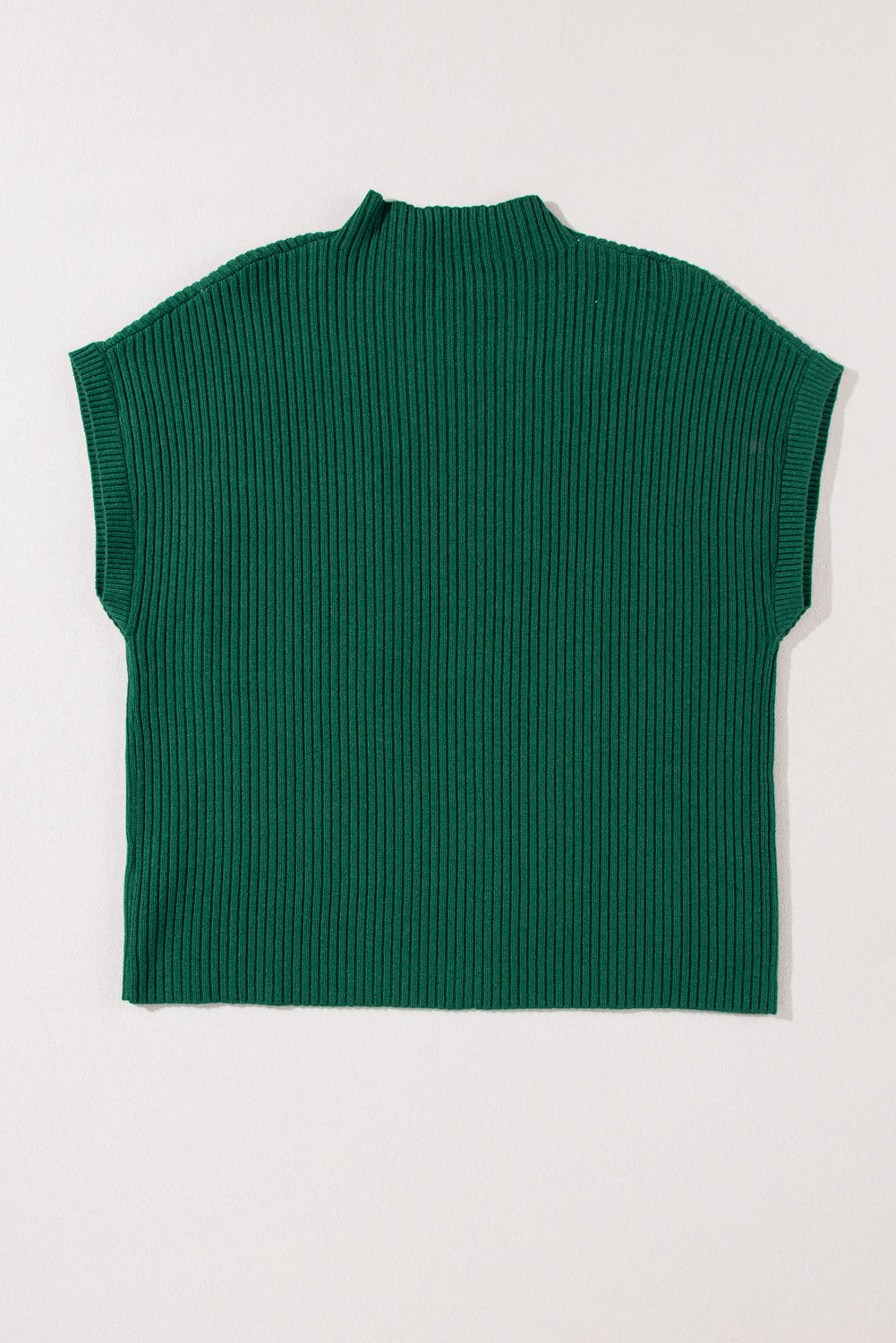 Shewin's Patch Pocket Ribbed Knit Short Sleeve Sweater features a green mock neck design, crafted from cozy knit fabric, ideal for transitional weather. Displayed on a plain background.