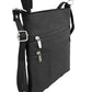 The Roma Leathers, Inc. Large cowhide leather crossbody shoulder bag features two zippered front pockets, an adjustable shoulder strap, and silver hardware in black.