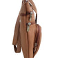 Side view of the Roma Leathers, Inc. Cowhide leather crossbody with phone pocket, showing three zippered compartments and an adjustable shoulder strap.