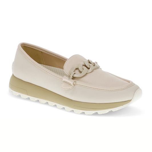 Women's Baretrapps Gael Loafer in Cream with bow detail, arch support, and chunky sole.