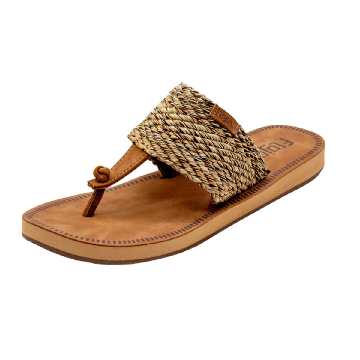 A trendy Gracia Hooded Thong Woven Sandal in Tan Multi by Flojos, ensuring both style and comfort. Main image