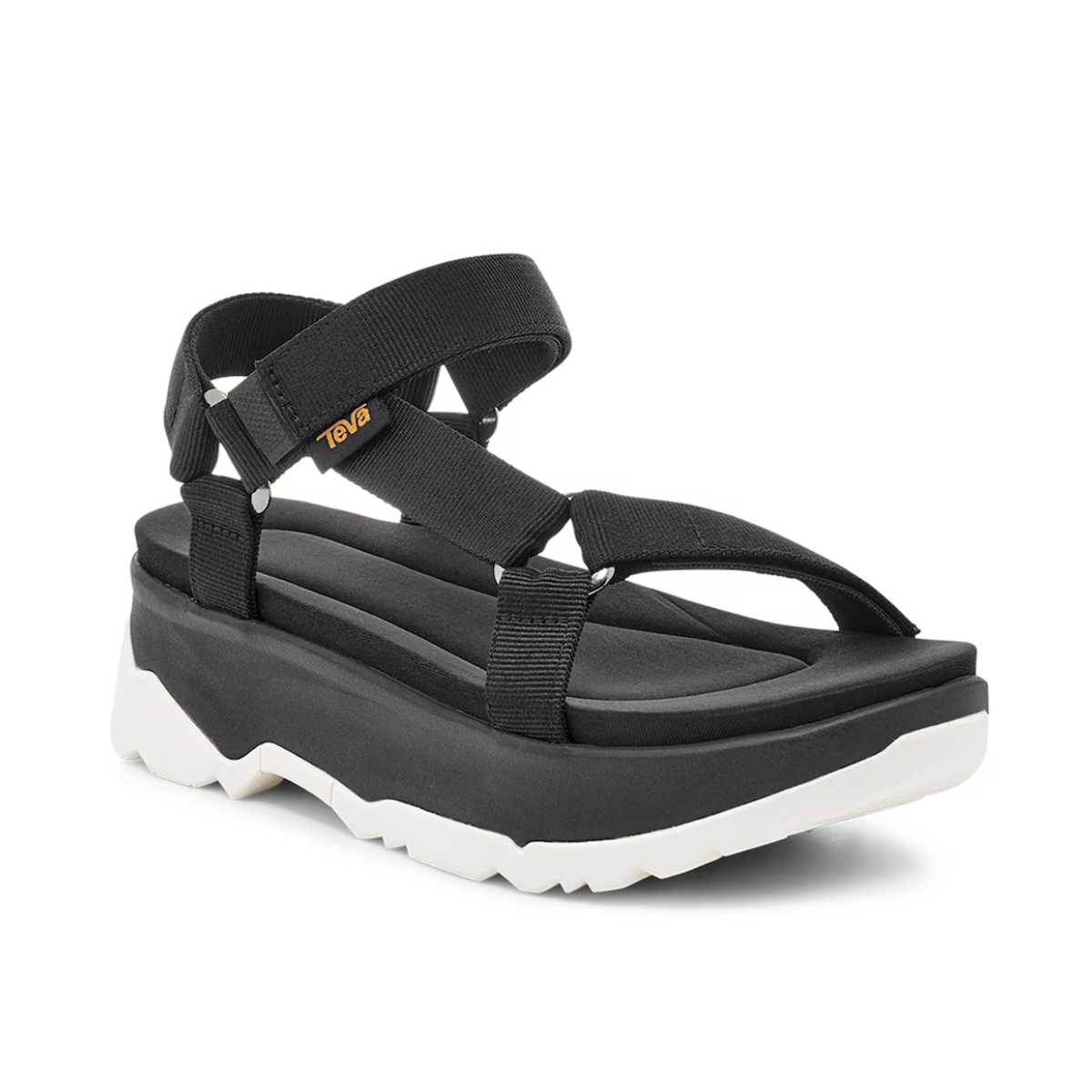 Deckers Jadito Universal in Black sport sandal, crafted from recycled plastic, isolated on a white background.