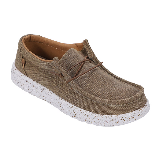 PAUL Canvas Men's Slip on Loafer in Khaki by LAMO with a white speckled sole.
