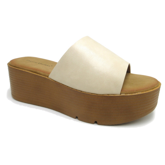 Aster in Nude slide sandal with a platform sole and padded footbed by OLEM SHOE CORP.