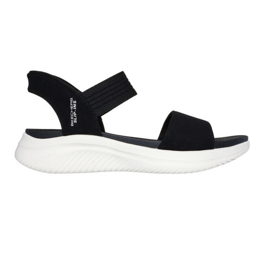 Black and white Flipflops & Whatnots Summerville Ultra Flex Slip In Sandal with a back strap.