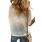 Woman viewed from behind wearing a white mesh sweater with FASHION GO Crochet Short Sleeve T-Shirt Sweater detailing and blue jeans, with a brown shoulder bag.
