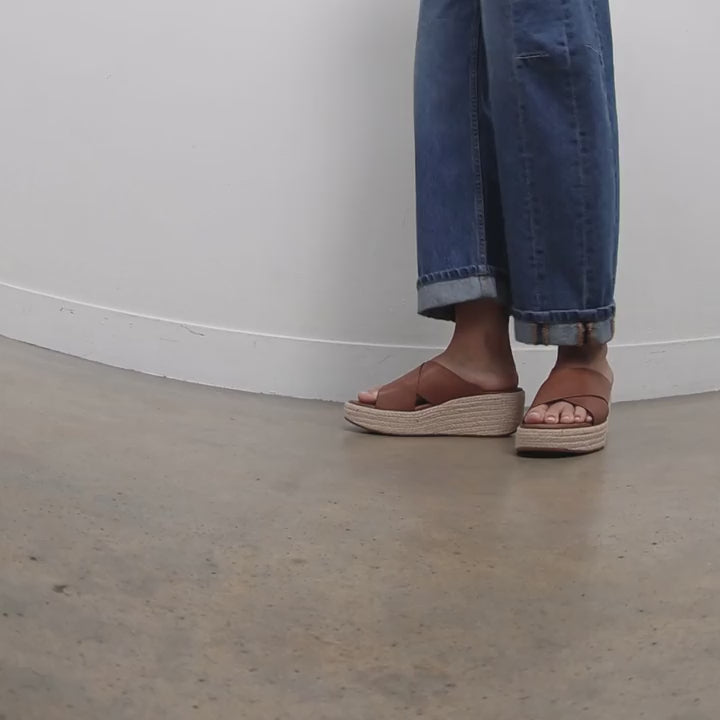 Platforms Espadrille Leather Wedge Cross Slides