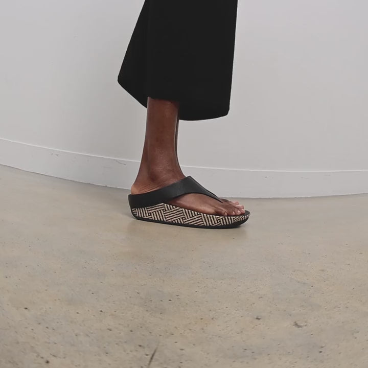 Lulu Lux Graphic-Weave Leather Toe-Post Sandals