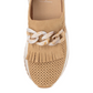 Top view of a YELLOW BOX RISKA SAND SLIP ON LOAFER with decorative perforations and chunky chain-like laces, isolated on a white background.