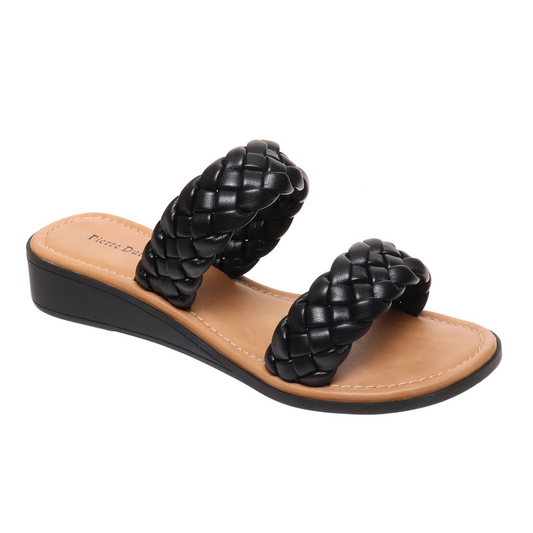 Rush in Black Sandal by Pierre Dumas featuring comfort and style, on a white background.