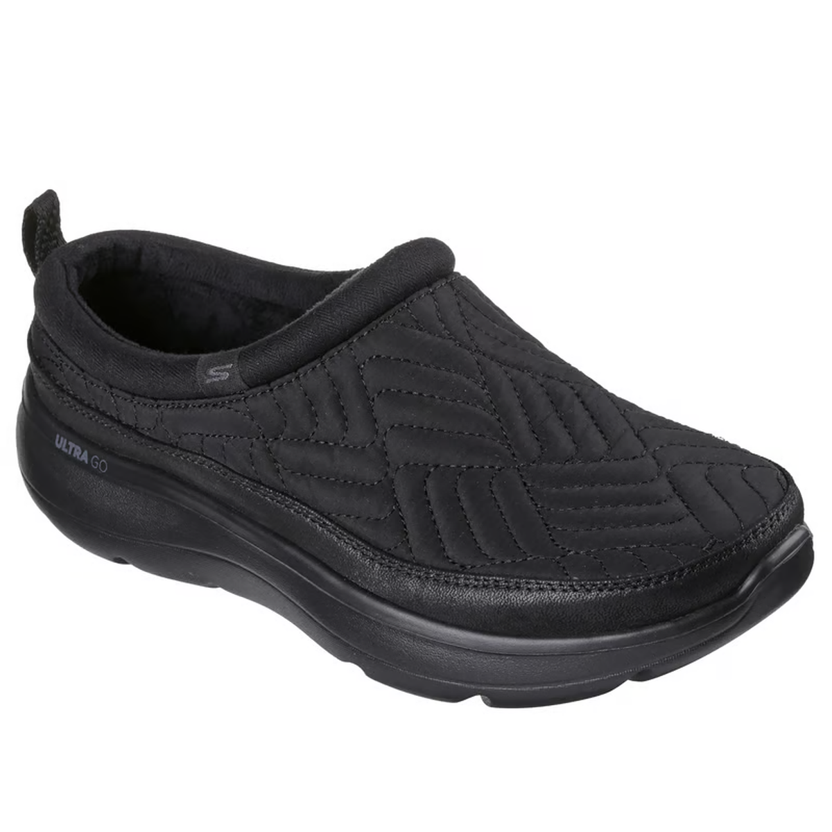Skechers On-the-GO Encore Ellie 175296 black slip-on shoe with quilted upper, plush collar, and ULTRA GO sole