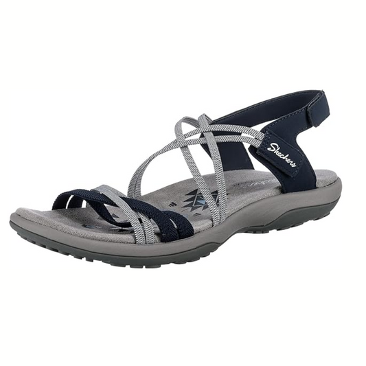 Women's casual SKECHERS Reggae Slim Takes Two strappy sandal with Memory Foam in Navy.