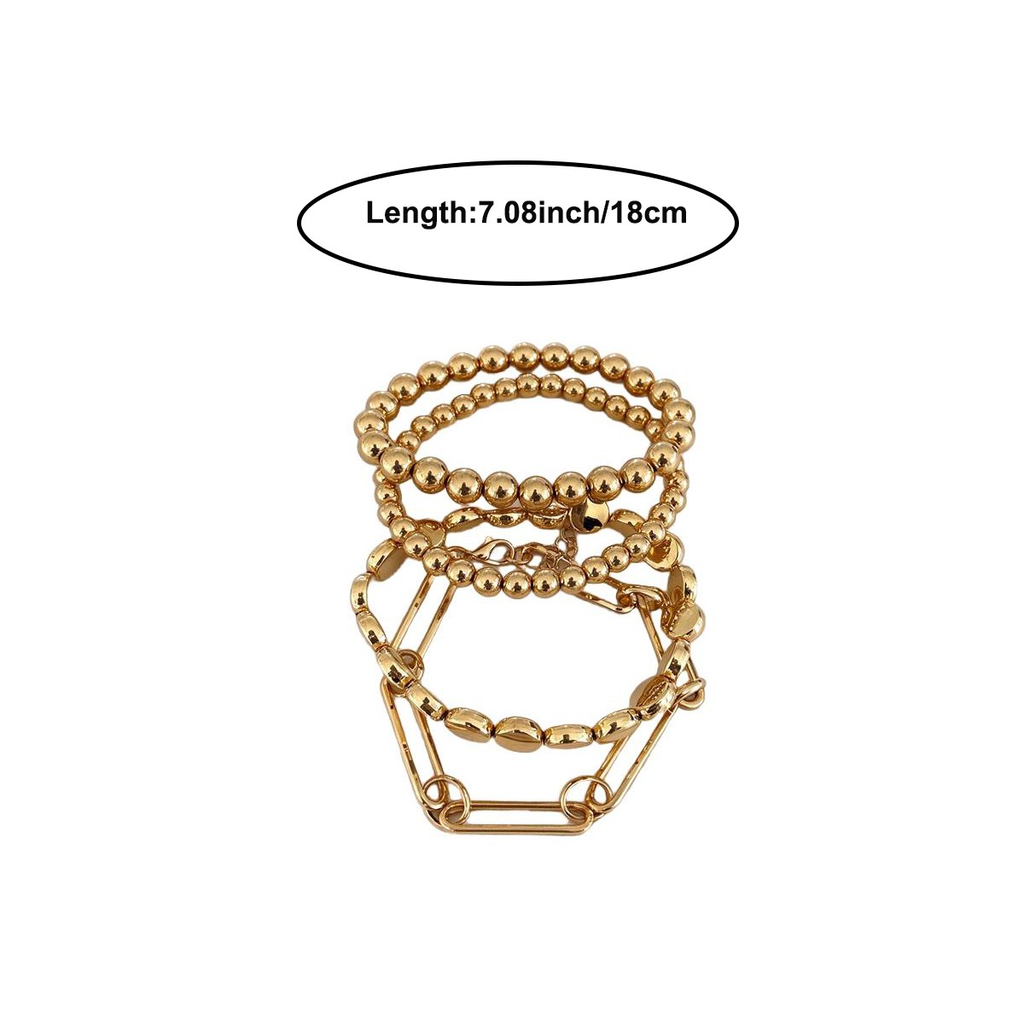 Gold-tone four-piece bracelet set with vendor length reference of 7.08 inches or 18 cm