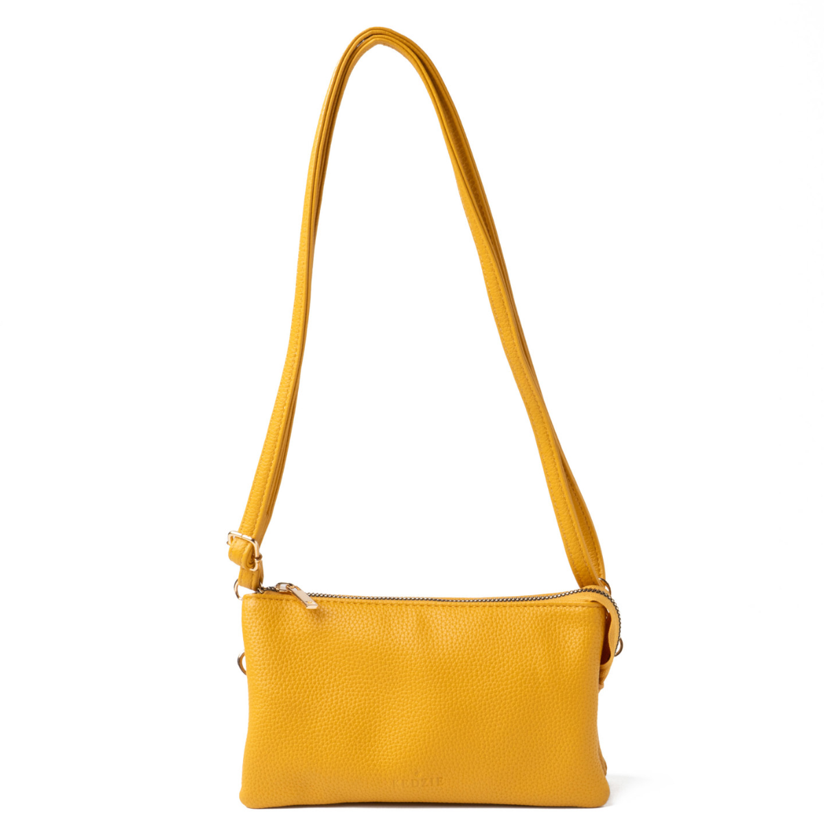 A yellow Convertible Crossbody Wallet featuring a crossbody strap made of vegan leather, with card slots, on a white background - DM MERCHANDISING INC.