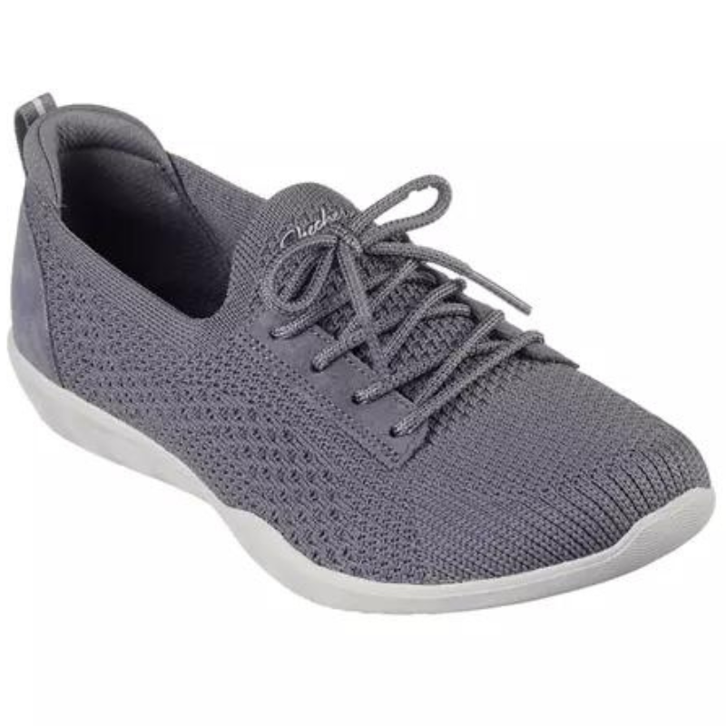 A grey women's SKECHERS NEWBURY CHARCOAL shoe with lace outs, perfect for casual style by SKECHERS USA INC.