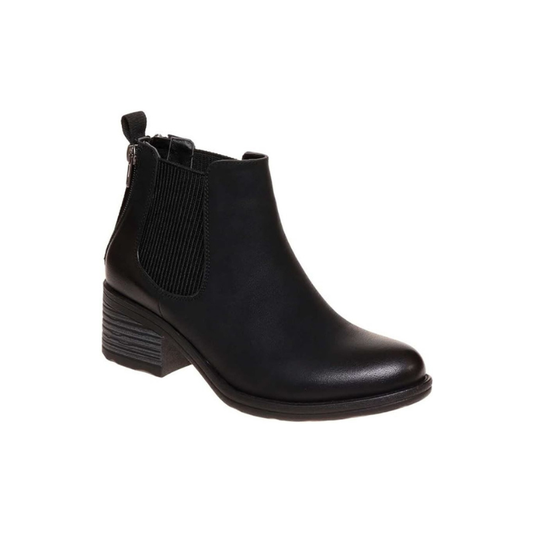A women's PIERRE DUMAS GOSSIP BLACK ankle boot, perfect for casual booties with jeans and leggings, comfortable all day on a white background. (Brand: Olem Shoe Corp)