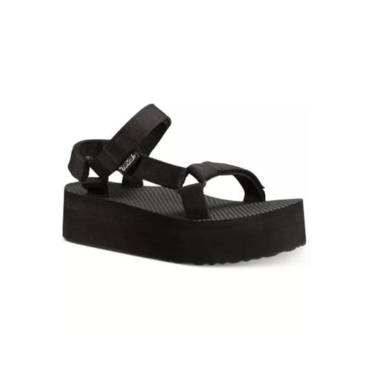 Black TEVA FLATFORM UNIVERSAL sandal with strappy, quick-drying webbing upper.