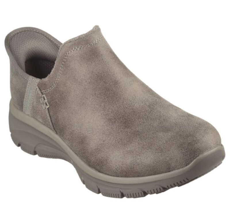 A close up of cozy comfort in a Synthetic leather SKECHERS MODERN HOUR TAUPE Slip-in from SKECHERS USA INC.